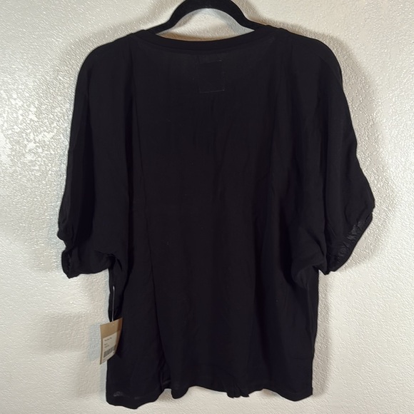 Fordays Black Crepe The Easy Top Recycled Materials Blouse Gathered Sleeves Lrg - Picture 5 of 7